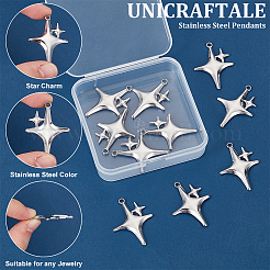 304ステンレススチールペンダント10個  星のチャーム  ステンレス鋼色  36x26x3mm  穴：3mm&nbsp;STAS-UN0061-12