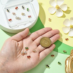 金メッキ真鍮パヴェガラスコネクタチャーム20個  ちょう結びのリンク  ミックスカラー  7x7~12x3.5~4mm  穴：1~1.2mm  20個/セット&nbsp;KK-CJ0002-28