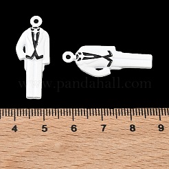 スプレーペイント合金ペンダント  ビジネススーツのチャーム  ラックめっき  ホワイト  32x12x3.5mm  穴：1.6mm&nbsp;ENAM-K076-37B