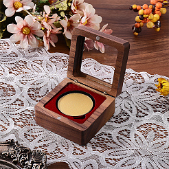 木製バッジ梱包用磁気ボックス  見える窓蓋付き  正方形  レッド  6.8x6.8x3.6cm&nbsp;CON-WH20006-017B