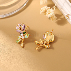 Flower Brass & Imitation Pearl Stud Earrings&nbsp;FS-WG24618-01
