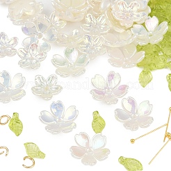DIYイヤリングキット  クリアアクリルチャーム  ピアスのアクセサリー  花のチャーム  ミックスカラー  9.7x5.5x3.6mm  穴：1.2mm  180個/セット&nbsp;DIY-FP0001-54
