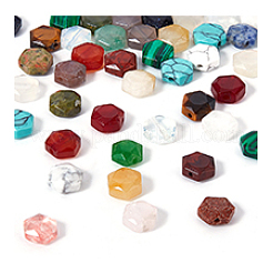 2連売りミックスストーンビーズ連売り  多面カット  六角  染めと未染色の混合  7~8x8x4mm  穴：1mm  約27個/連  7.8インチ&nbsp;G-PH0002-90