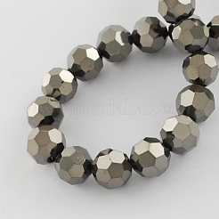 電気メッキガラスビーズ連売り  多面カット  ラウンド  黒メッキ  8x7mm  穴：1mm  約64~67個/連  18.50~19.69インチ（47~50cm）&nbsp;EGLA-R042-8mm-05