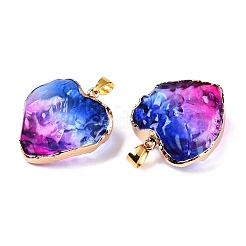 ライトゴールド真鍮ガラスペンダント  鉄パーツ  ハート  ミディアム蘭  31x29.5~30x12.5~13mm  穴：7x4mm&nbsp;GLAA-N001-24E