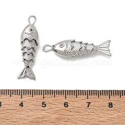 真鍮製マイクロパヴェオレンジレッドキュービックジルコニアペンダント  魚のチャーム  ラックめっき  長持ちメッキ  鉛フリー＆カドミウムフリー  プラチナ  32x8x6mm  穴：2.5x3.5mm&nbsp;KK-A269-01B-P