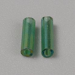 300 個の透明なガラスの丸いラッパ ビーズ  丸い穴  濃い緑  6~7x2mm  穴：0.8~0.9mm&nbsp;GLAA-WH0015-74D