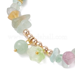 Flower Natural Fluorite Chip & Round Beaded Charm Bracelets&nbsp;BJEW-JB12310-01
