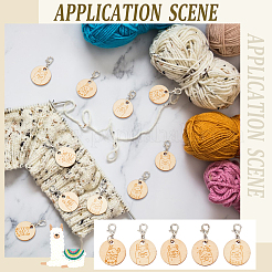 Wood Flat Round with Alpaca Pendant Locking Stitch Markers&nbsp;HJEW-NB00128