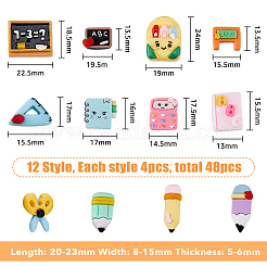 48Pcs 12 Styles Teachers' Day Opaque Resin Cabochons&nbsp;CRES-HY0001-03