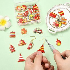 消防シリーズ合金エナメルペンダント30個、15スタイル  ゴールドカラー  混合図形  18~26x12~28x2~2.5mm  穴：1.6~6.5mm  2個/スタイル&nbsp;ENAM-CJ0007-28