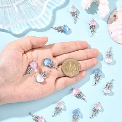 20 個 4 色の合金樹脂ペンダント  クラゲチャーム  ラックめっき  ミックスカラー  26.5x12x7.5mm  穴：1.2mm&nbsp;RESI-YW0005-73