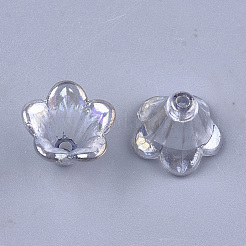 透明なアクリルビーズキャップ  朝顔ビーズ  ABカラー  5花びら  花  ミックスカラー  10x14x13.5mm  穴：1.6mm  約1370個/500g&nbsp;TACR-T007-04