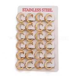 304ステンレススチール製ハギーフープピアス  ポリマークレイクリスタルラインストーン  リング  ゴールドカラー  16.5x4mm  ピン：0.9mm&nbsp;EJEW-O096-18G
