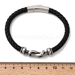編み込みマイクロファイバーレザーコードブレスレット  男性用304ステンレススチールブレスレット  アンティークシルバー＆ステンレス鋼の色  8-7/8インチ（22.6cm）&nbsp;BJEW-A092-01B-AS