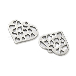 ステンレスペンダント201個  ハートチャーム  レーザー切断  ステンレス鋼色  14.5x15.5x0.8mm  穴：1.4mm&nbsp;STAS-F337-03P