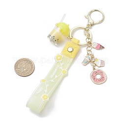 合金エナメルペンダントとミルクティー樹脂とアクリルカップペンダントキーホルダー  花柄PVCロープキーホルダー付き  きいろ  240mm&nbsp;KEYC-JKC01233-03