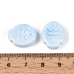 ハンドメイドの磁器セラミックビーズ  光沢釉の磁器  魚  ライトスカイブルー  17x14x5.5mm  穴：2mm&nbsp;PORC-T133-24C