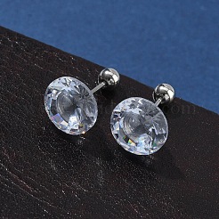 Diamond 304 Stainless Steel Cubic Zirconia Stud Earrings&nbsp;EJEW-U067-01P