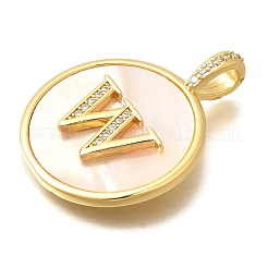 Rack Plating Brass Micro Pave Clear Cubic Zirconia Pendants with Shell&nbsp;KK-M309-42G-W