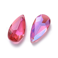ガラスラインストーンチャーム  多面カット  ティアドロップ  ローズ  23.5x12x6.5mm  穴：1.5mm&nbsp;RGLA-L022-A-209MO