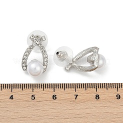 合金スタンドピアス  プラスチックパールとラインストーン付き  ティアドロップ  銀  18x14mm&nbsp;WH-WG02438-01