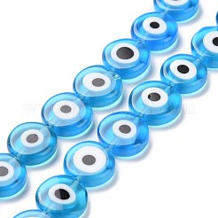 Handmade Evil Eye Lampwork Flat Round Bead Strands&nbsp;LAMP-L058-12mm-09
