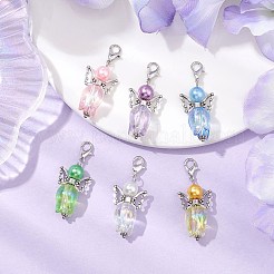 アクリル天使チューリップペンダントデコレーション6個  バッグ飾り用の合金製ロブスター クロー クラスプ チャーム  アンティークシルバー  43.5~44mm&nbsp;HJEW-JM02565