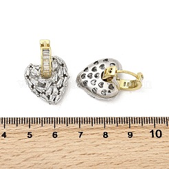 Brass Clear Cubic Zirconia Heart Hoop Earrings&nbsp;EJEW-L261-028GP