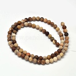 Frosted Natural Petrified Wood Round Bead Strands&nbsp;G-F266-07-8mm