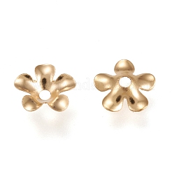 304ステンレススチールビーズキャップ  5花びら  花  ゴールドカラー  6x6.5x1.5mm  穴：1.2mm&nbsp;X-STAS-K194-01G-01