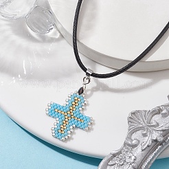 Glass Seed Cross Pendant Necklaces&nbsp;NJEW-MZ00025-02