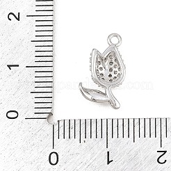 バレンタインデーの真鍮マイクロパヴェクリアキュービックジルコニアペンダント  花のチャーム  プラチナ  15x8.5x3mm  穴：1.2mm&nbsp;KK-D225-12P