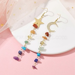 Chakra Theme Natural & Synthetic Mixed Gemstone Chip Beaded Tassel Earrings&nbsp;EJEW-JE05451