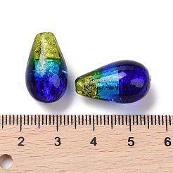 手作り銀箔ガラスベネチアンビーズ  蓄光  暗闇で光る  ティアドロップ  ミックスカラー  20~21x12mm  穴：1.2mm&nbsp;LAMP-A001-I