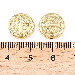 真鍮ビーズ  長持ちメッキ  聖者ベネディクトメダルのフラットラウンド  ラックめっき  鉛フリー＆カドミウムフリー  18KGP本金メッキ  11x3.5mm  穴：1.2mm&nbsp;KK-C162-088C-G