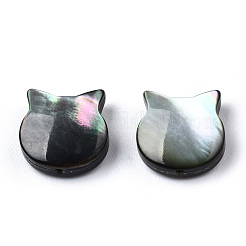 ナチュラルブラックリップシェル＆ホワイトシェルビーズ  猫の頭  10x10x3.5mm  穴：0.9mm&nbsp;SSHEL-N034-123A