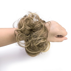 人工毛髪の延長  女性のお団子のためのヘアピース  ヘアドーナツアップポニーテール  耐熱高温繊維  ダークカーキ  15cm&nbsp;OHAR-G006-A05