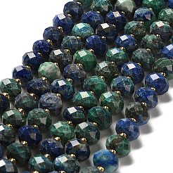 天然クリソコラとラピスラズリビーズ連売り  多面カット  ロンデル  シードビーズで  9.5~10.5x6.5mm  穴：1.2mm  約44~45個/連  15.35~15.47インチ（39~39.3cm）&nbsp;G-P573-A64-10x6mm