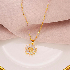 Sunflower 304 Stainless Steel Clear Cubic Zirconia Pendant Necklaces for Women&nbsp;FS-WG5C110-01