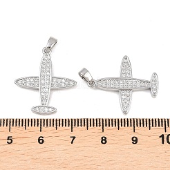 真鍮マイクロパヴェクリアキュービックジルコニアペンダント  飛行機チャーム  プラチナ  23.5x20.5x2.5mm  穴：5x2.5mm&nbsp;KK-G549-18E-P