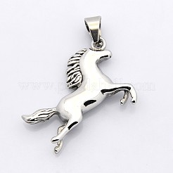 レトロなメンズ 304 ステンレス ペンダント  実行している馬  アンティークシルバー  46x45x8mm  穴：5x10mm&nbsp;STAS-F006-044