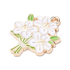 合金エナメルチャーム  花のチャーム  ゴールドカラー  ホワイト  25x21x2mm  穴：1.6mm&nbsp;LS-ENAM-I089-02G-09