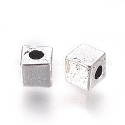 チベット風スペーサービーズ  鉛フリー＆カドミウムフリー＆ニッケルフリー  キューブ  アンティークシルバー色  4x4x4mm  穴：2mm&nbsp;X-TIBEB-LFH10390Y-FF
