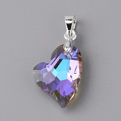 電気メッキガラスチャーム  銀メッキ亜鉛合金発見  ハート  ライラック  17x12.5x5mm  穴：4.5x4mm&nbsp;FIND-TAC0009-67S-04