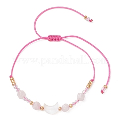 Natural Rose Quartz & Freshwater Shell Moon Charm Bracelets&nbsp;BJEW-MZ00303-03