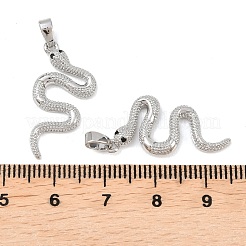 真鍮マイクロペーブブラックキュービックジルコニアペンダント  スネークチャーム  プラチナ  25.5x12.5x2.5mm  穴：5x2.5mm&nbsp;KK-G549-10P