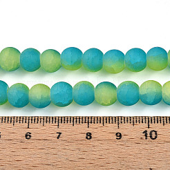 クラックガラスビーズ連売り  ラウンド  ツートン  艶消し  ダークターコイズ  8~8.5x7~7.5mm  穴：1.4mm  約105~107個/連  29.92~30.71インチ（76~78cm）&nbsp;GLAA-N009-8mm-10