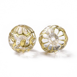 メッキアクリルビーズ  ゴールドライン入り  花の丸  透明  15.5mm  穴：2mm  約209個/500g&nbsp;OACR-E014-09