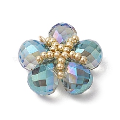 クリアガラスペンダント  花  304ステンレススチールの丸カンループ付き  ダークシアン  21x22x8mm  穴：3mm&nbsp;PALLOY-MZ00645-01
